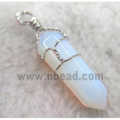 Opalite pendant, bullet, wire wrapped