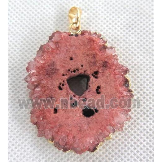 red solar quartz druzy pendant, freeform