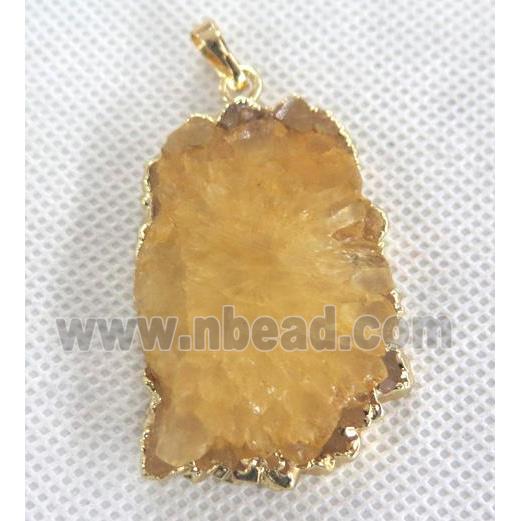 solar quartz druzy pendant, freeform, yellow