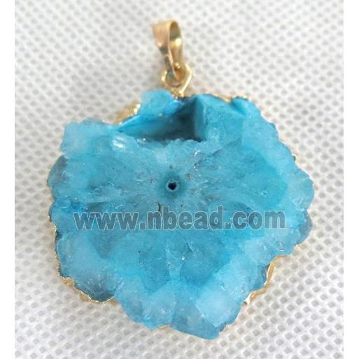 blue druzy solar quartz pendant, freeform