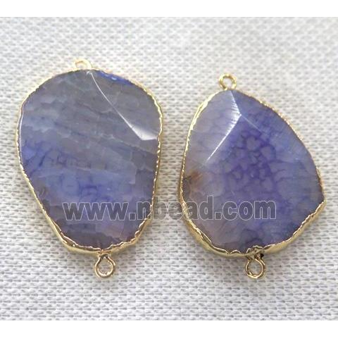 agate connector, purple, faceted freeform, gold plated