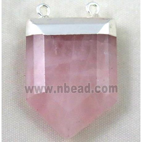 rose quartz pendant, bullet, silver plated