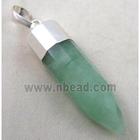 green aventurine pendant, bullet, silver plated