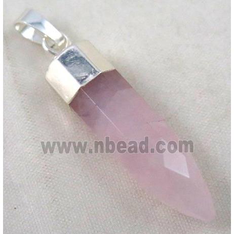 rose quartz pendant, bullet, silver plated