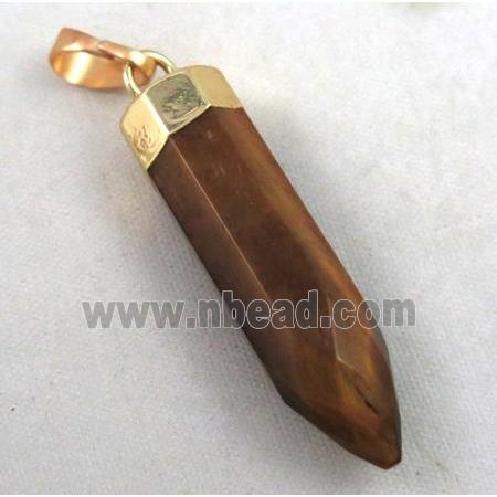 tiger eye stone pendant, bullet, gold plated