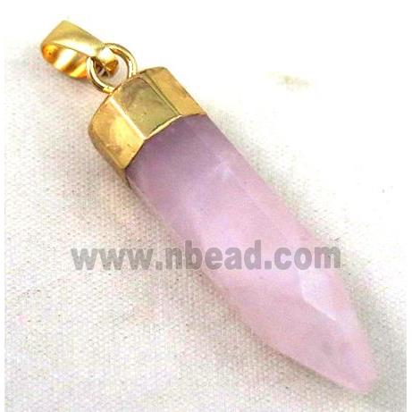 rose quartz pendant, bullet, gold plated
