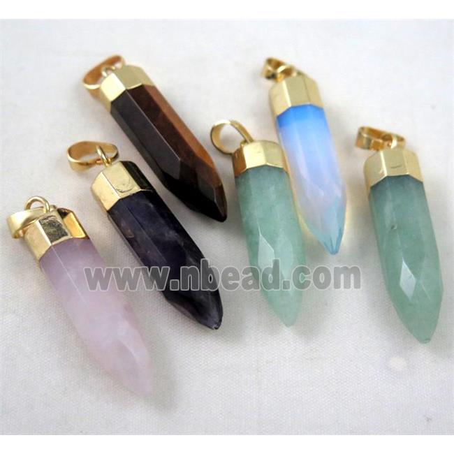 mixed gemstone pendant, bullet, gold plated