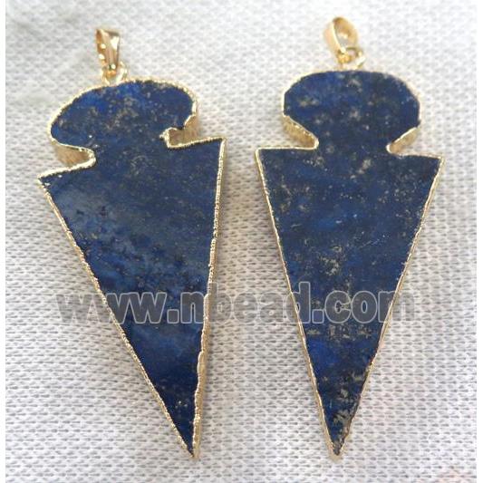 lapis lazuli pendant, arrowhead, gold plated
