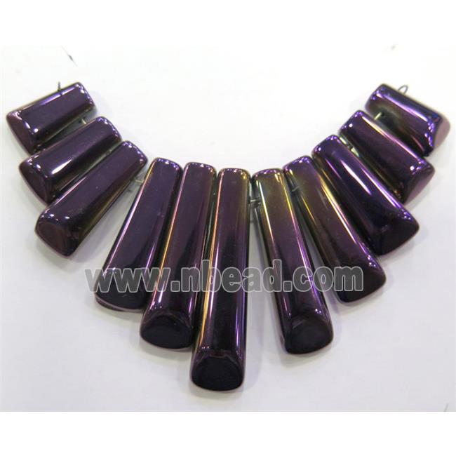 Clear Quartz pendant for necklace choker, purple electroplated