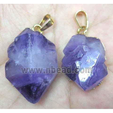 cluster Amethyst point pendant, freeform, gold plated