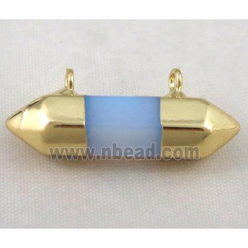 white opalite bullet pendant with 2holes, gold plated
