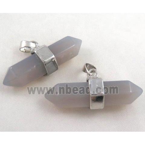 grey agate bullet pendant, platinum plated