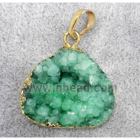 green druzy quartz teardrop pendant, gold plated