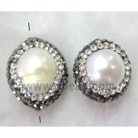 white freshwater pearl bead paved rhinestone, mix shape