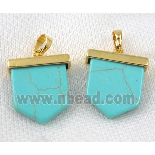 blue turquoise arrowhead pendant, gold plated
