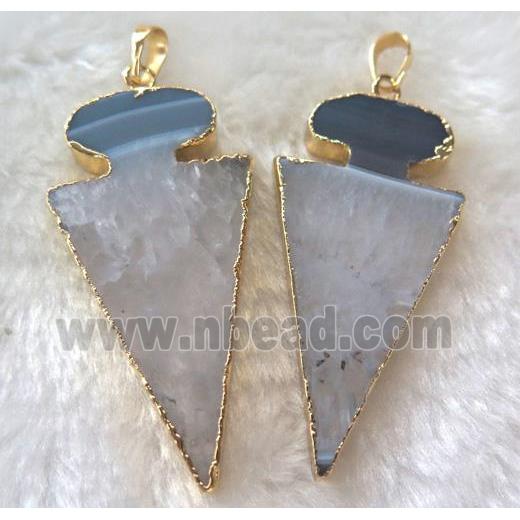 druzy agate pendant, arrowhead, gold plated