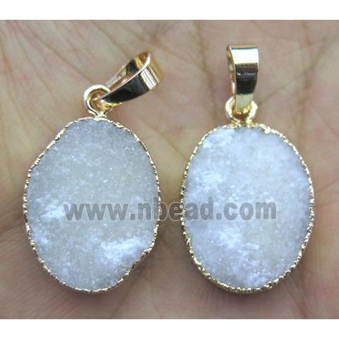 white druzy quartz pendant, oval