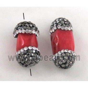 red coral bead paved rhinestone, tube