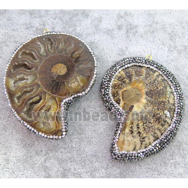 Ammonite Fossil pendant paved rhinestone