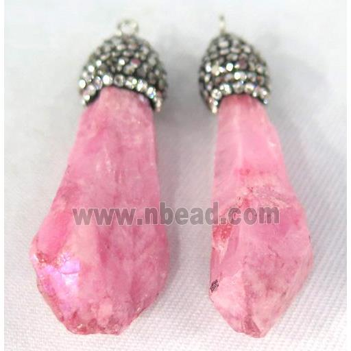 pink quartz pendant paved rhinestone, stick