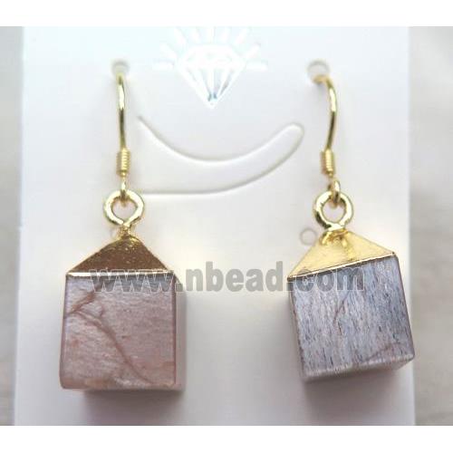 moonstone cube earring, gold plated