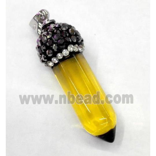 citrine bullet pendant paved rhinestone, synthetic, yellow