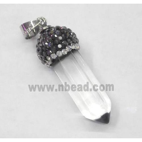 clear quartz bullet pendant paved rhinestone, synthetic