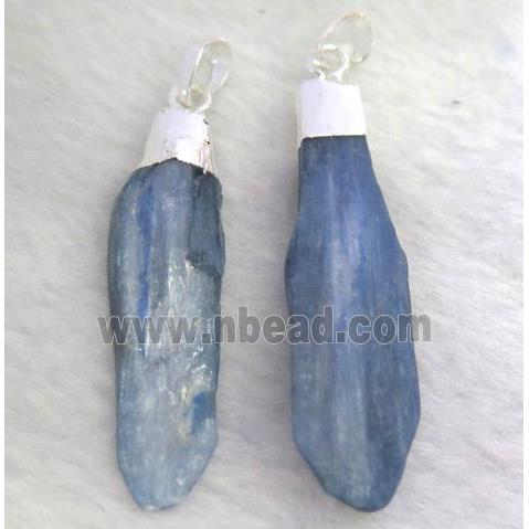 kyanite stick pendant, blue, silver plated