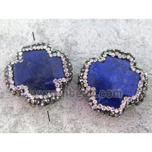 Lapis Lazuli cross beads paved rhinestone, blue