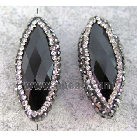 black onyx agate bead paved rhinestone, horse eye shape