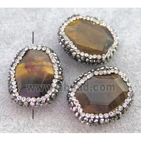 tiger eye stone spacer bead paved rhhinestone