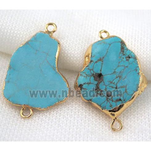 blue turquoise slice connector, freeform, gold plated