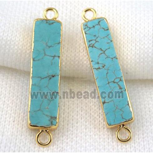 blue turquoise connector, rectangle, gold plated