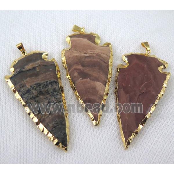 mix hammered Rock Agate arrowhead pendant, gold plated
