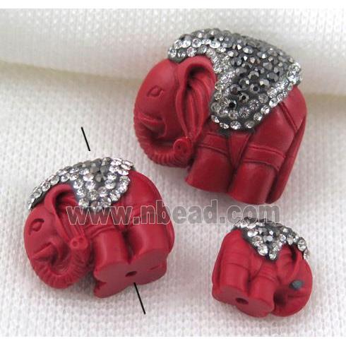 Cinnabar beads paved rhinestone, elephant, red