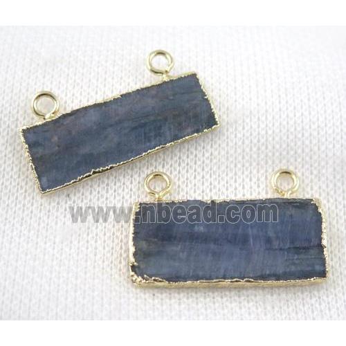 blue Kyanite rectangle pendant with 2loops, gold plated