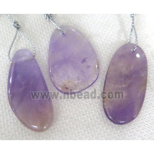 Amethyst slice pendant, freeform, purple