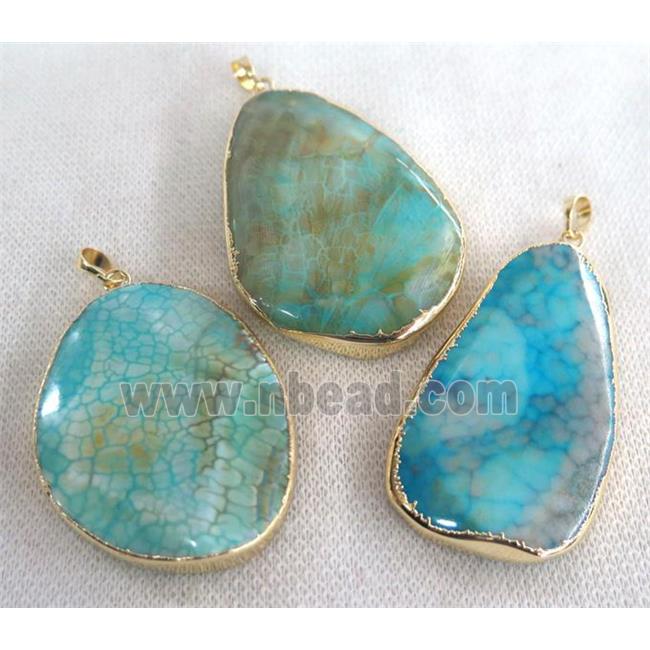 blue dragon veins Agate pendant, faceted freeform, gold plated