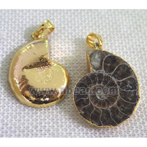 Ammonite Fossil pendant, gold plated
