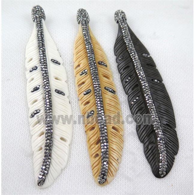 bone feather pendant paved rhinestone, mix color
