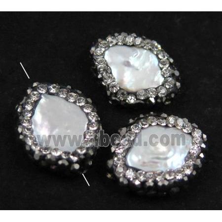 white pearl beads paved rhinestone