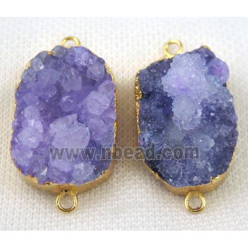 purple druzy agate connector, oval, gold plated