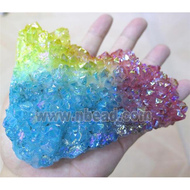 Crystal Quartz Cluster Freeform Undrilled Rainbow Electroplated