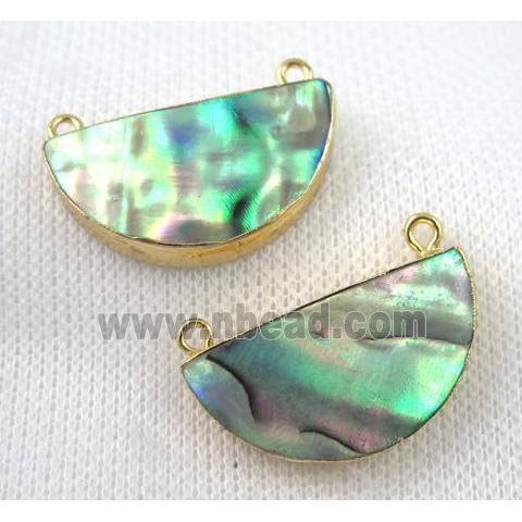 paua abalone shell pendant, moon shape, gold plated
