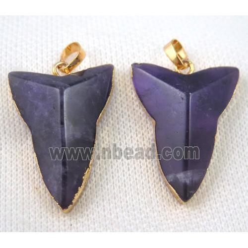 Amethyst pendant, shield, gold plated