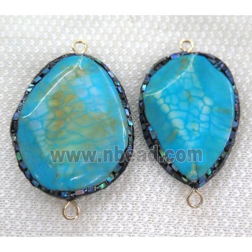 blue dragon veins agate connector paved abalone shell foil, rhinestone, faceted freeform