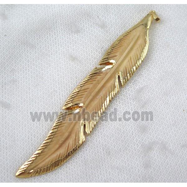 yellow cattle bone feather pendant, gold plated