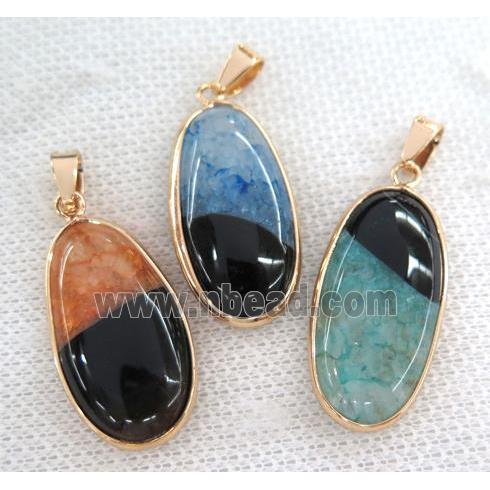 druzy agate oval pendant, mix color, gold plated