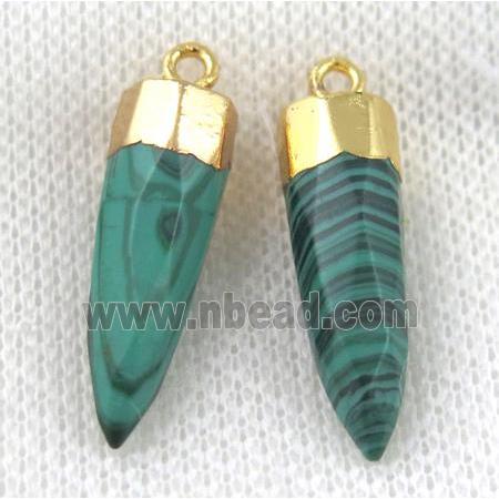 green Malachite pendant, faceted bullet, gold plated