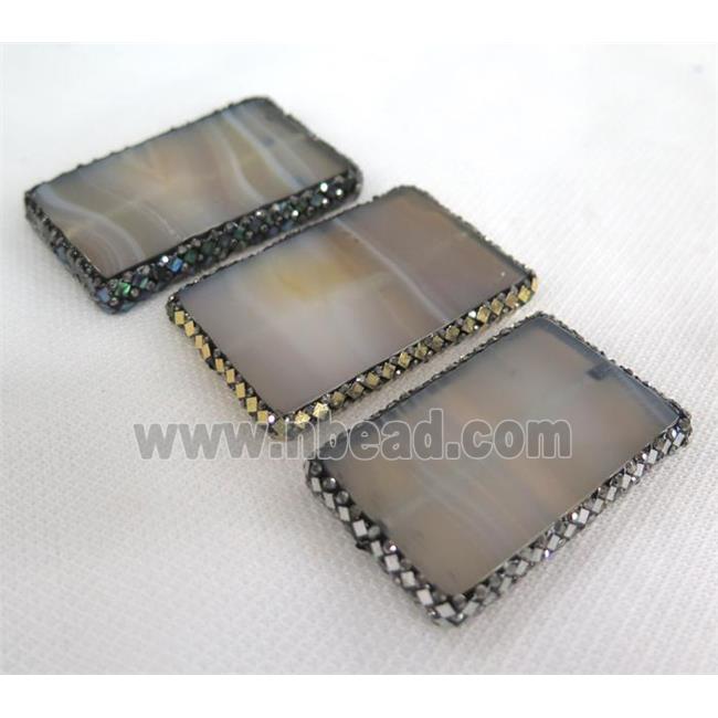 Gray Agate Beads Pave Foil, rectangle